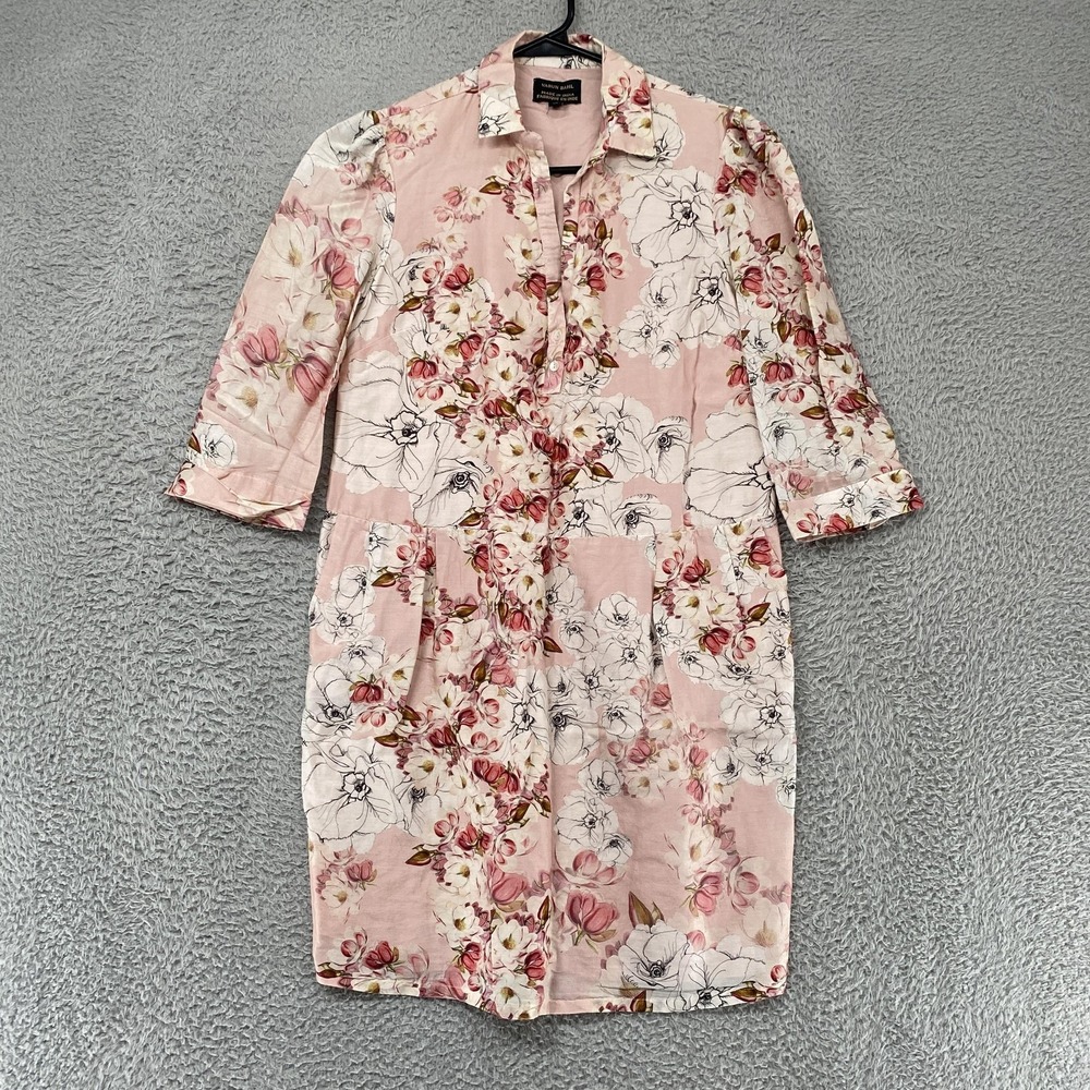 Varun Bahl Shirt Dress Womens XS Pink Floral Collared 3/4 Sleeve Spring Boho